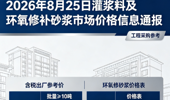 锦屏2026年8月25日灌浆料及环氧修补砂浆市场价格信息通报